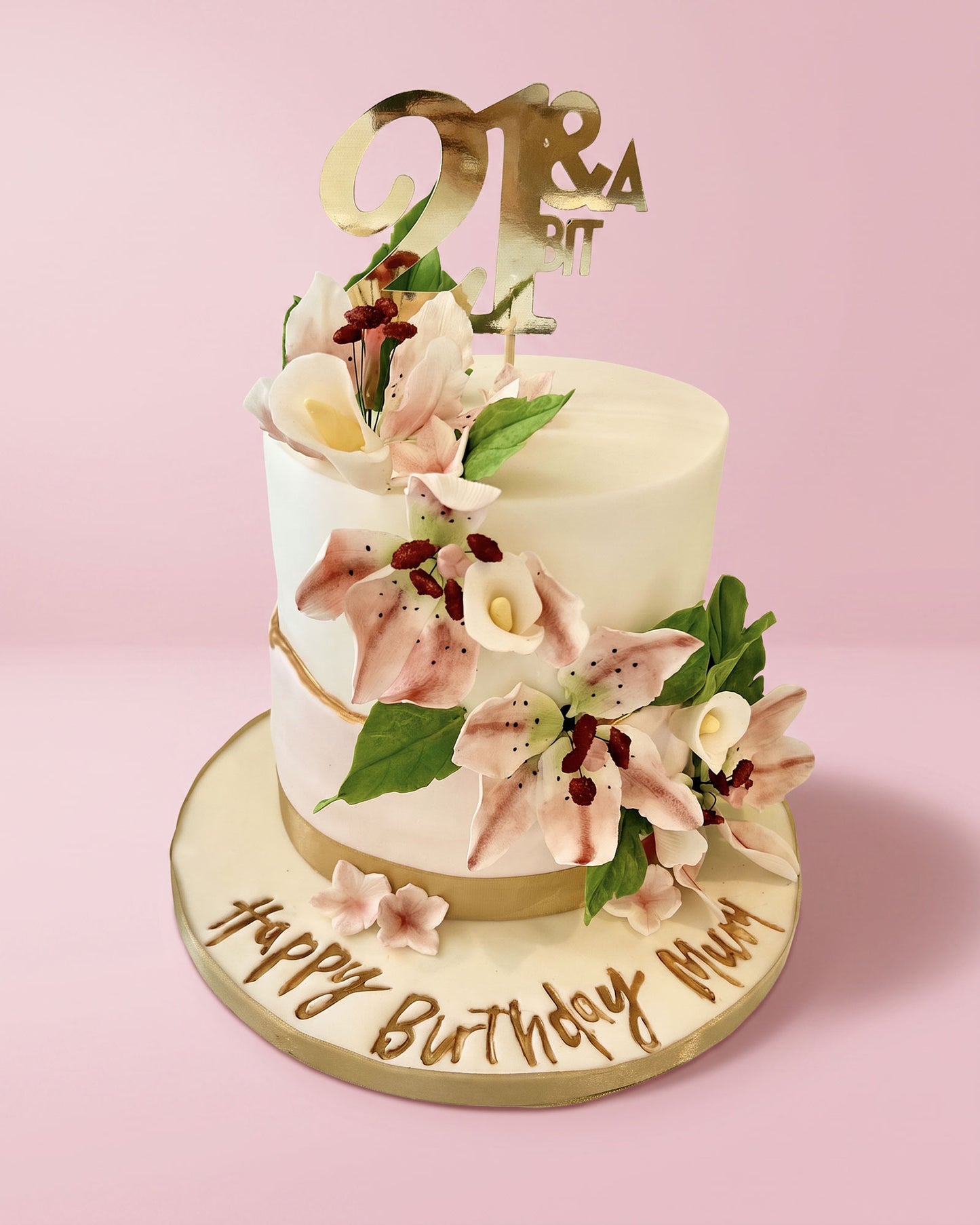 Pink Lily Two-Tier Fondant Cake