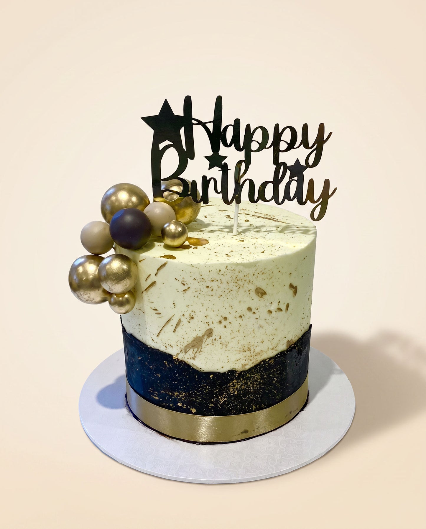 Black Wrap & Gold Sphere Buttercream Cake