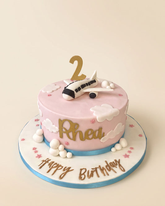 Pink Cloud Airplane Birthday Cake