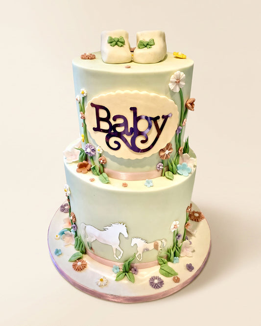 Baby Shower Two-Tier Fondant Cake