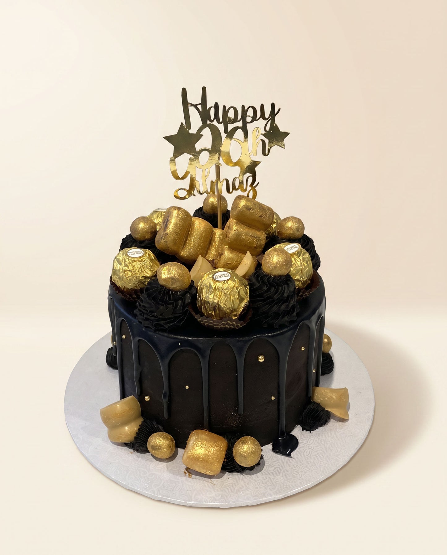 Midnight black chocolate bar drip cake with jet-black buttercream and chocolate drip, handmade by Daisy Mud Pie in Brentwood, Essex