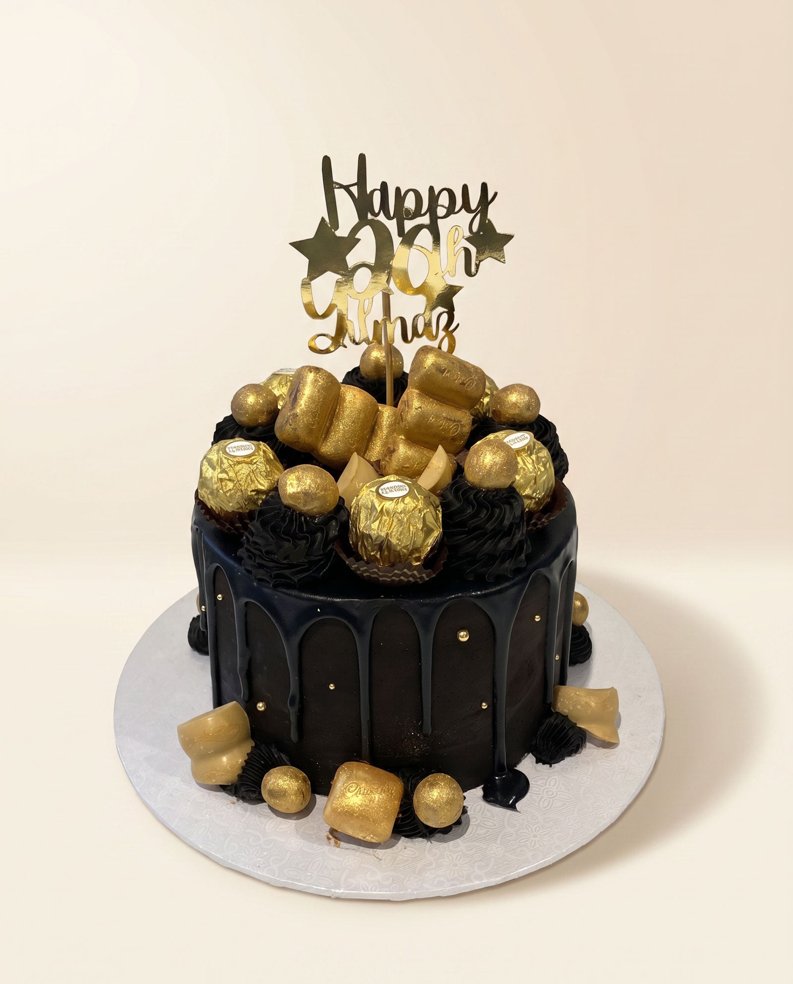 Midnight black chocolate bar drip cake with jet-black buttercream and chocolate drip, handmade by Daisy Mud Pie in Brentwood, Essex