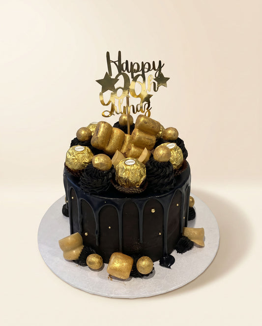Midnight black chocolate bar drip cake with jet-black buttercream and chocolate drip, handmade by Daisy Mud Pie in Brentwood, Essex